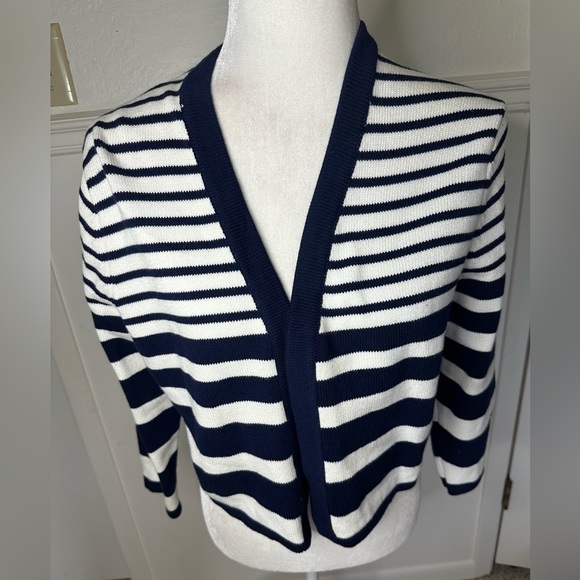 Ellen Tracy Sweaters - Ellen Tracy Navy and White Striped Women's Cardigan size L